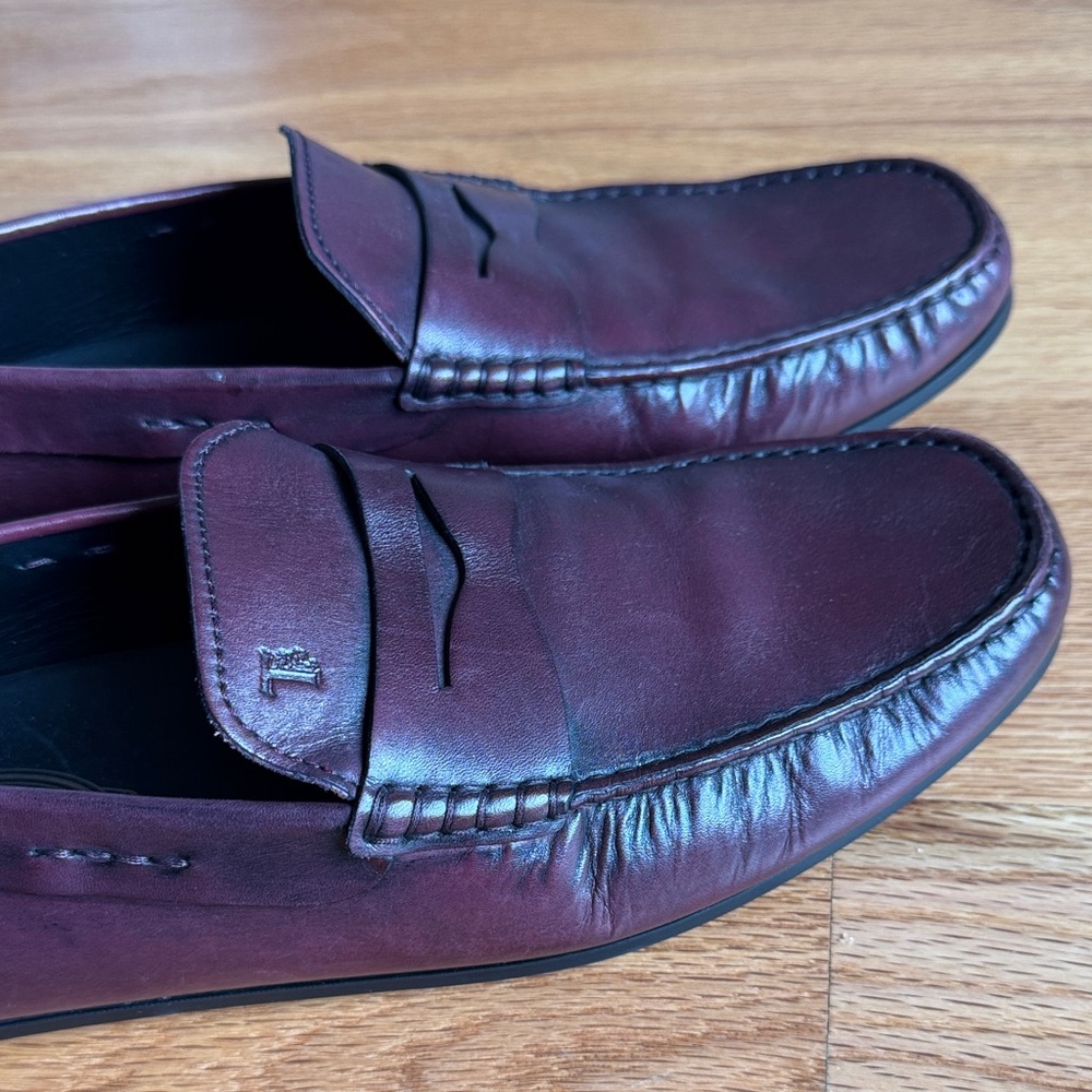 Tod's Dark Burgundy Leather Loafers